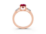 Rose gold Oval Cut Cut Diamond Ring with Tapered Baguette Side Stones in Four-Prong Setting_3