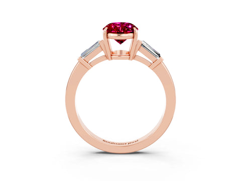 Rose gold Oval Cut Cut Diamond Ring with Tapered Baguette Side Stones in Four-Prong Setting_3