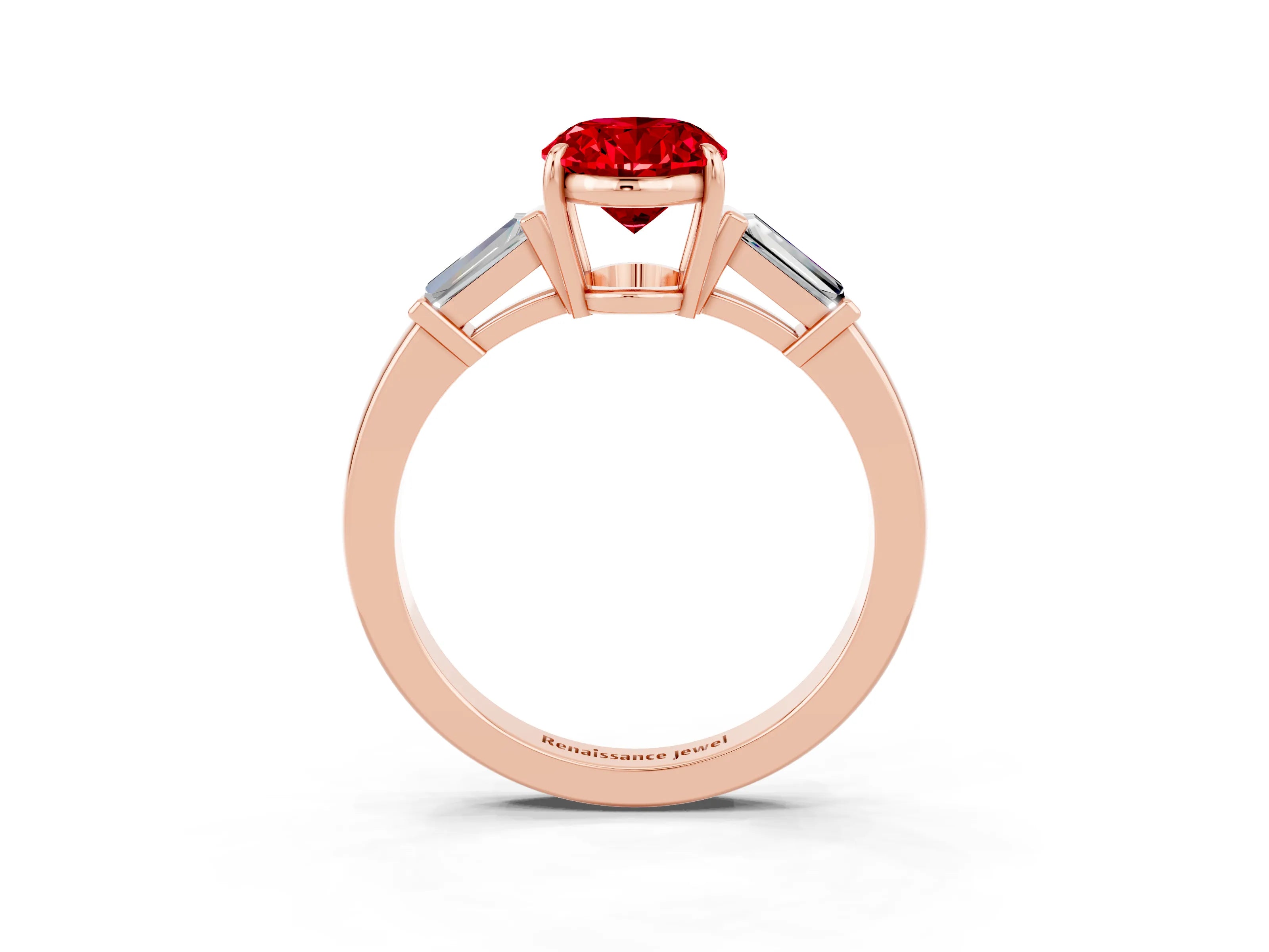 Rose gold Oval Cut Cut Diamond Ring with Tapered Baguette Side Stones in Four-Prong Setting_3