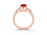 Rose gold Oval Cut Cut Diamond Ring with Tapered Baguette Side Stones in Four-Prong Setting_3