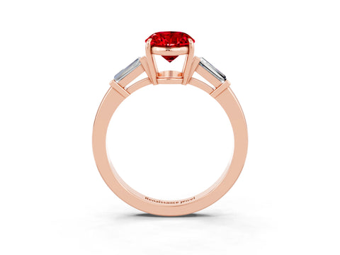 Rose gold Oval Cut Cut Diamond Ring with Tapered Baguette Side Stones in Four-Prong Setting_3