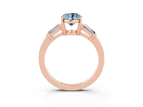 Rose gold Oval Cut Cut Diamond Ring with Tapered Baguette Side Stones in Four-Prong Setting_3