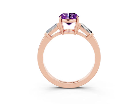 Rose gold Oval Cut Cut Diamond Ring with Tapered Baguette Side Stones in Four-Prong Setting_3