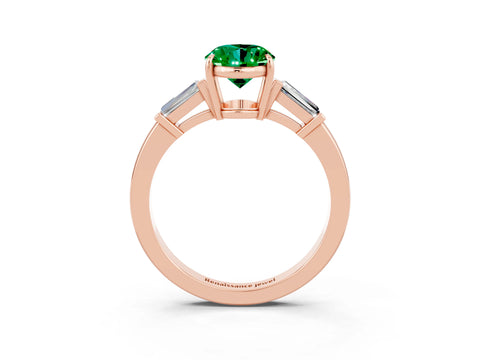 Rose gold Oval Cut Cut Diamond Ring with Tapered Baguette Side Stones in Four-Prong Setting_3