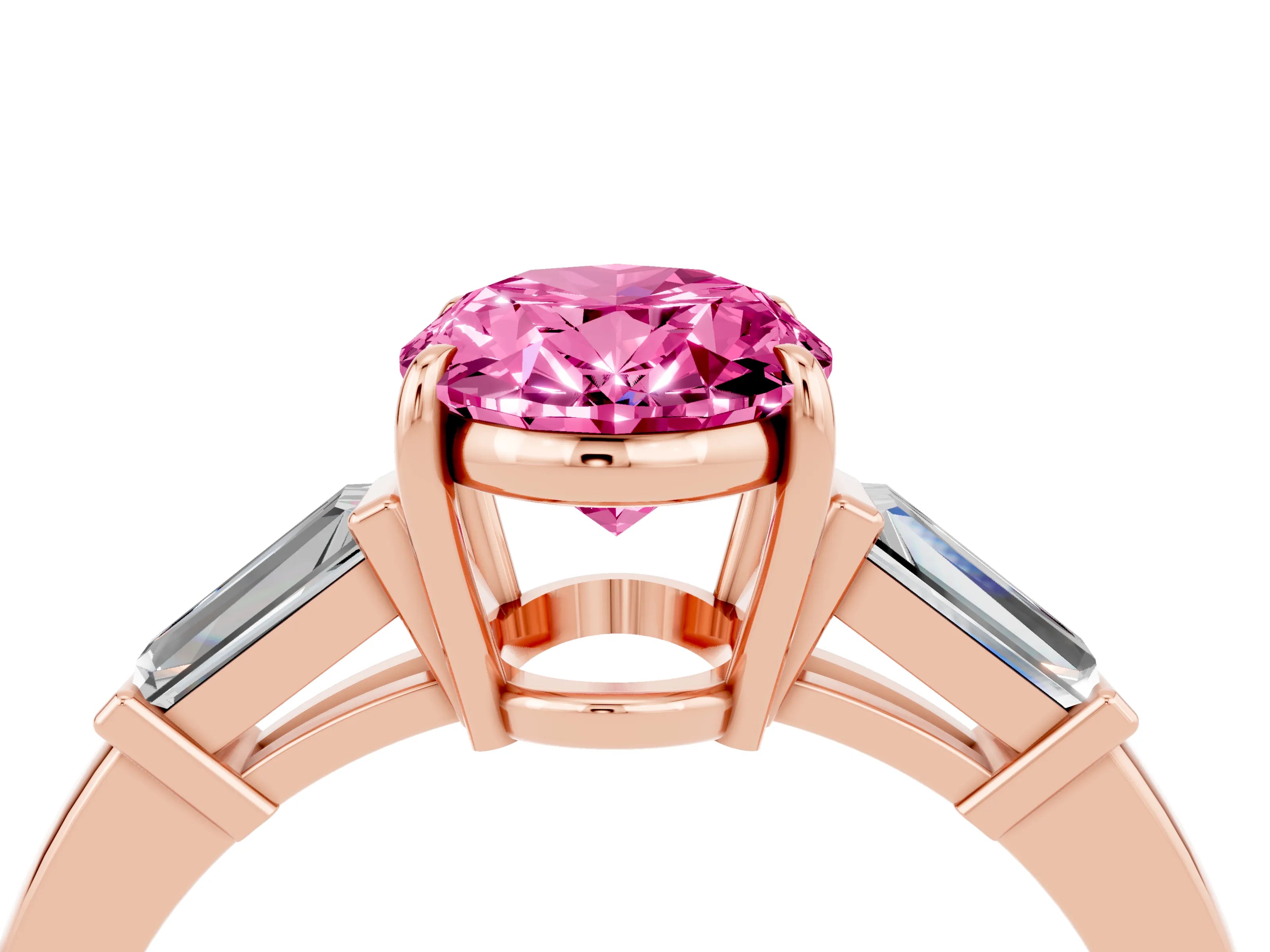 Rose gold Oval Cut Cut Diamond Ring with Tapered Baguette Side Stones in Four-Prong Setting_4