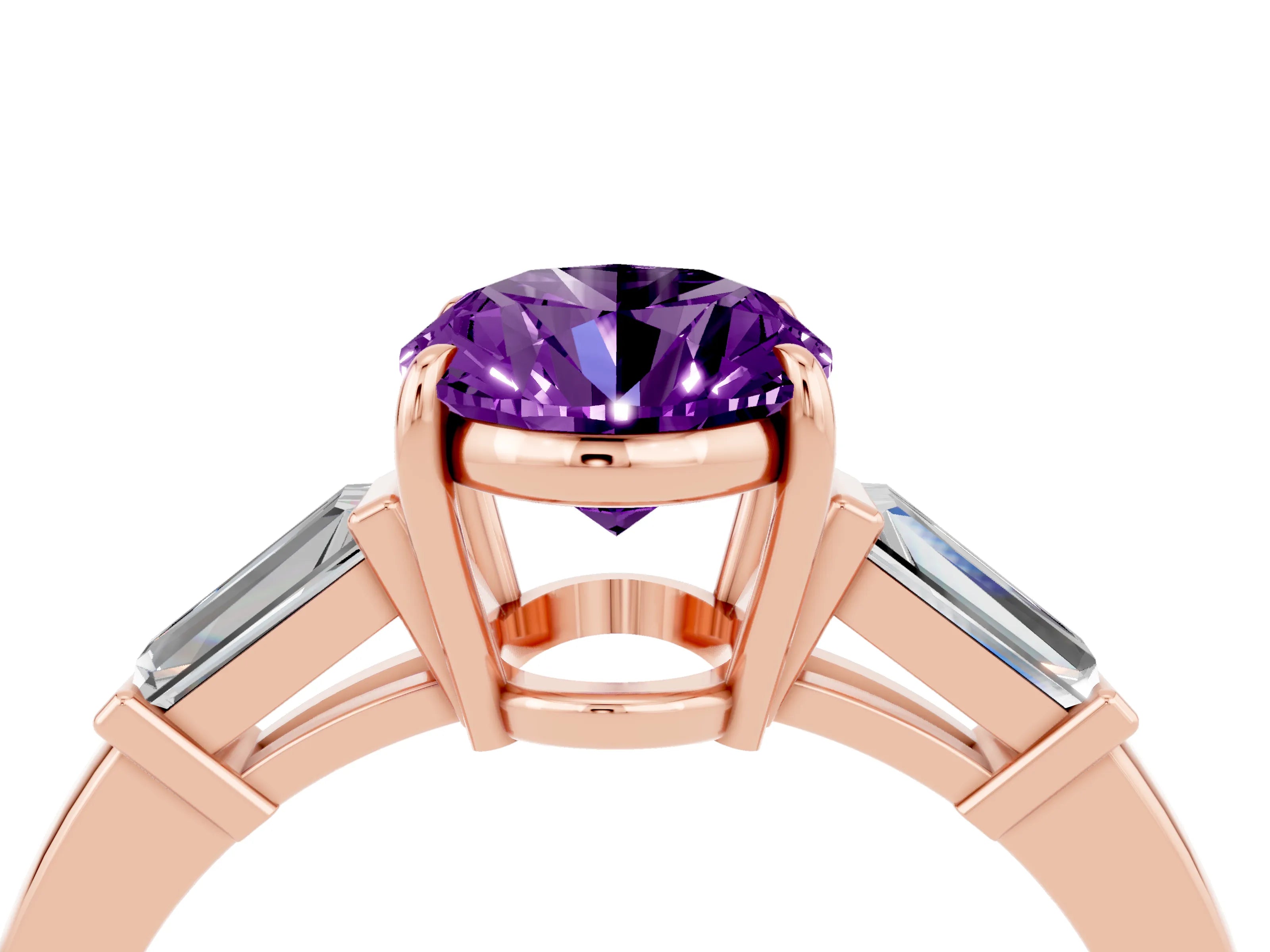 Rose gold Oval Cut Cut Diamond Ring with Tapered Baguette Side Stones in Four-Prong Setting_4