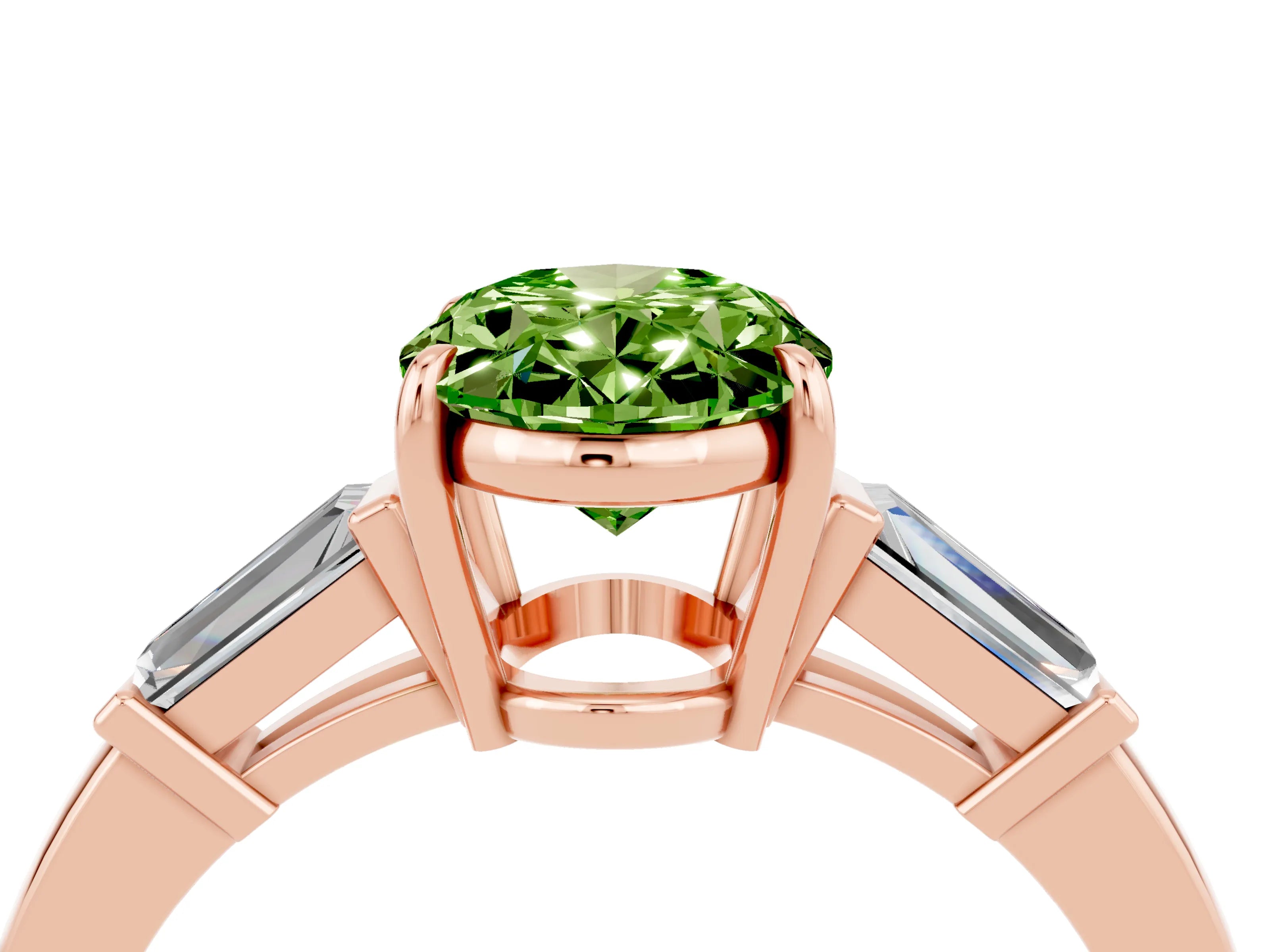 Rose gold Oval Cut Cut Diamond Ring with Tapered Baguette Side Stones in Four-Prong Setting_4