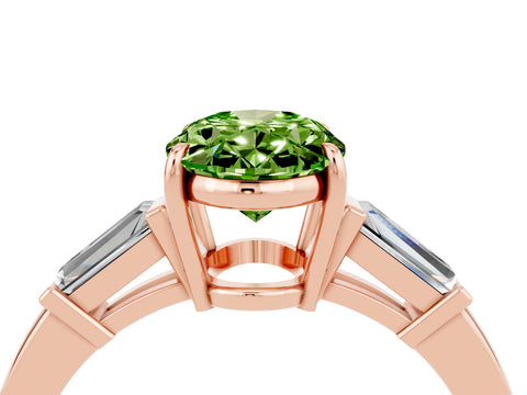 Rose gold Oval Cut Cut Diamond Ring with Tapered Baguette Side Stones in Four-Prong Setting_4