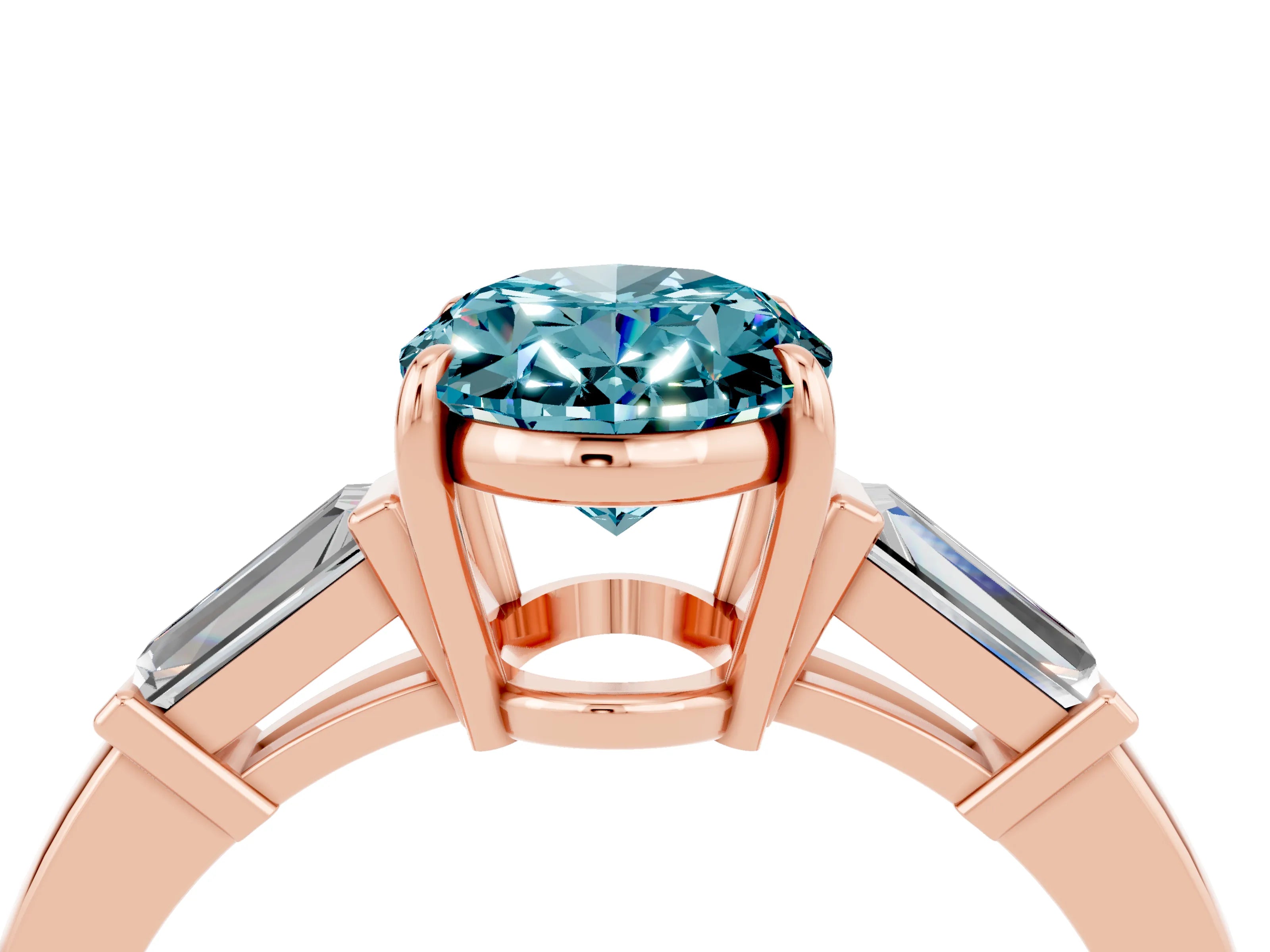 Rose gold Oval Cut Cut Diamond Ring with Tapered Baguette Side Stones in Four-Prong Setting_4