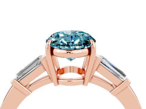 Rose gold Oval Cut Cut Diamond Ring with Tapered Baguette Side Stones in Four-Prong Setting_4