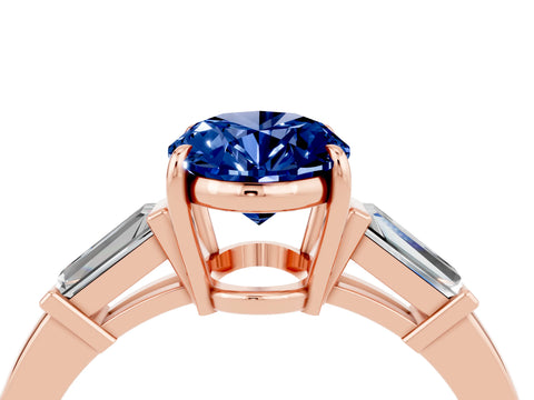 Rose gold Oval Cut Cut Diamond Ring with Tapered Baguette Side Stones in Four-Prong Setting_4