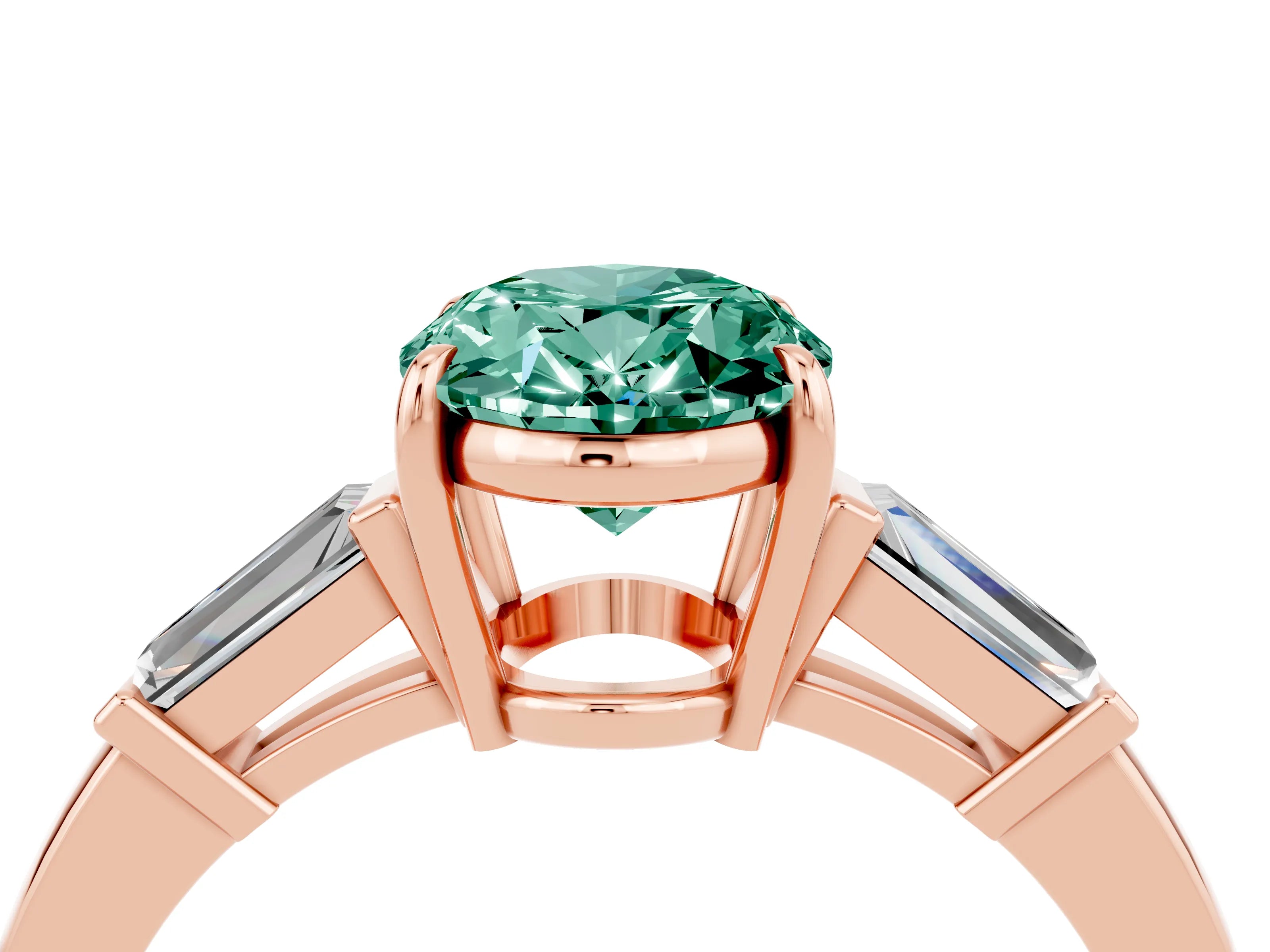 Rose gold Oval Cut Cut Diamond Ring with Tapered Baguette Side Stones in Four-Prong Setting_4