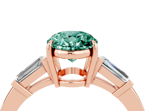 Rose gold Oval Cut Cut Diamond Ring with Tapered Baguette Side Stones in Four-Prong Setting_4