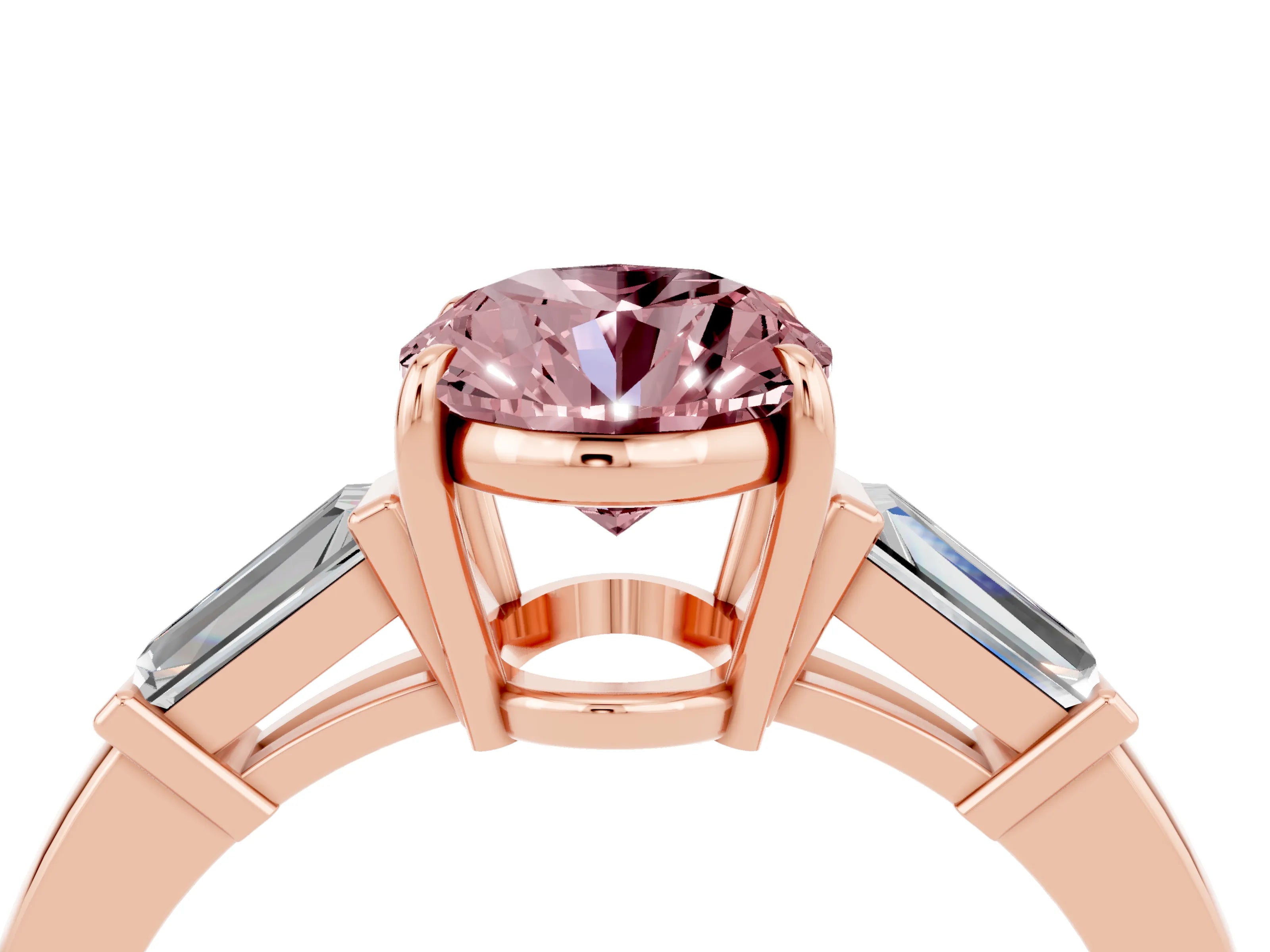 Rose gold Oval Cut Cut Diamond Ring with Tapered Baguette Side Stones in Four-Prong Setting_4