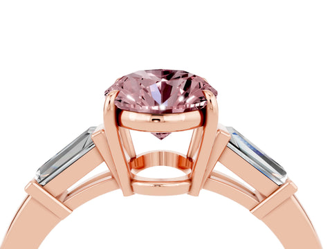 Rose gold Oval Cut Cut Diamond Ring with Tapered Baguette Side Stones in Four-Prong Setting_4