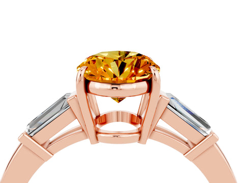 Rose gold Oval Cut Cut Diamond Ring with Tapered Baguette Side Stones in Four-Prong Setting_4