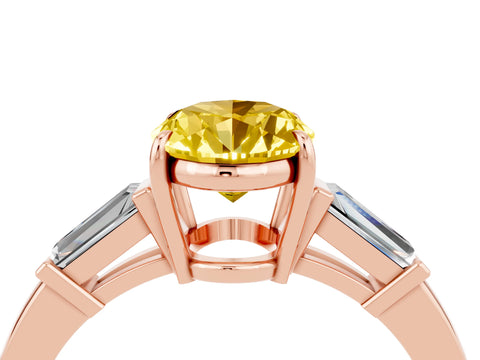 Rose gold Oval Cut Cut Diamond Ring with Tapered Baguette Side Stones in Four-Prong Setting_4