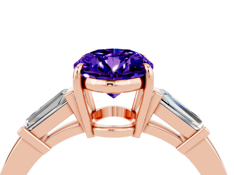 Rose gold Oval Cut Cut Diamond Ring with Tapered Baguette Side Stones in Four-Prong Setting_4