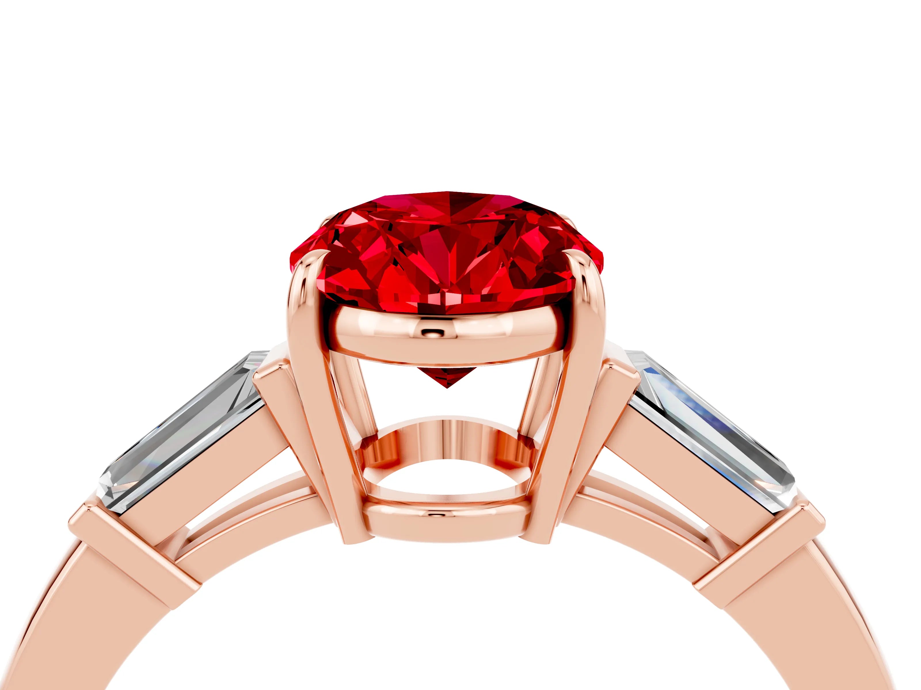 Rose gold Oval Cut Cut Diamond Ring with Tapered Baguette Side Stones in Four-Prong Setting_4