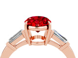 Rose gold Oval Cut Cut Diamond Ring with Tapered Baguette Side Stones in Four-Prong Setting_4