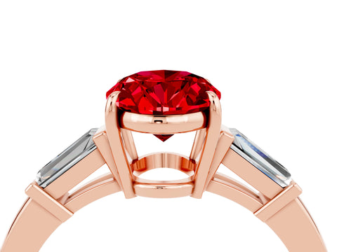 Rose gold Oval Cut Cut Diamond Ring with Tapered Baguette Side Stones in Four-Prong Setting_4