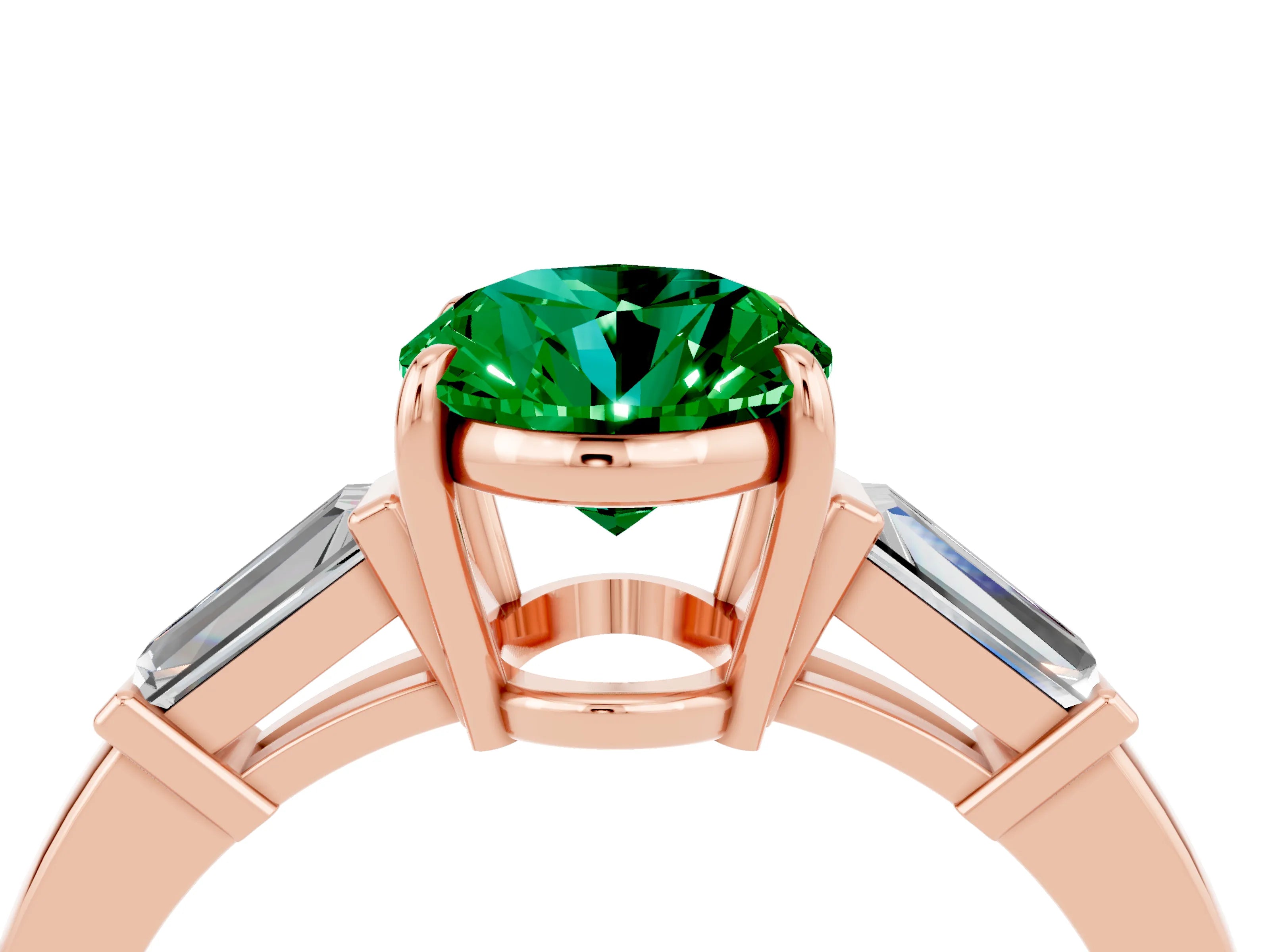 Rose gold Oval Cut Cut Diamond Ring with Tapered Baguette Side Stones in Four-Prong Setting_4