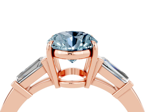 Rose gold Oval Cut Cut Diamond Ring with Tapered Baguette Side Stones in Four-Prong Setting_4