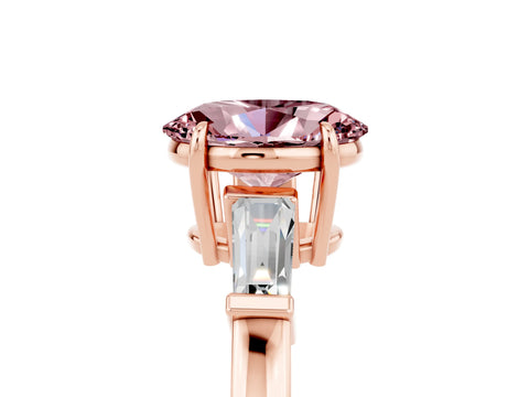 Rose gold Oval Cut Cut Diamond Ring with Tapered Baguette Side Stones in Four-Prong Setting_5