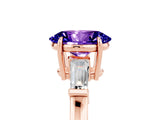 Rose gold Oval Cut Cut Diamond Ring with Tapered Baguette Side Stones in Four-Prong Setting_5