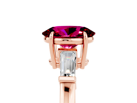 Rose gold Oval Cut Cut Diamond Ring with Tapered Baguette Side Stones in Four-Prong Setting_5