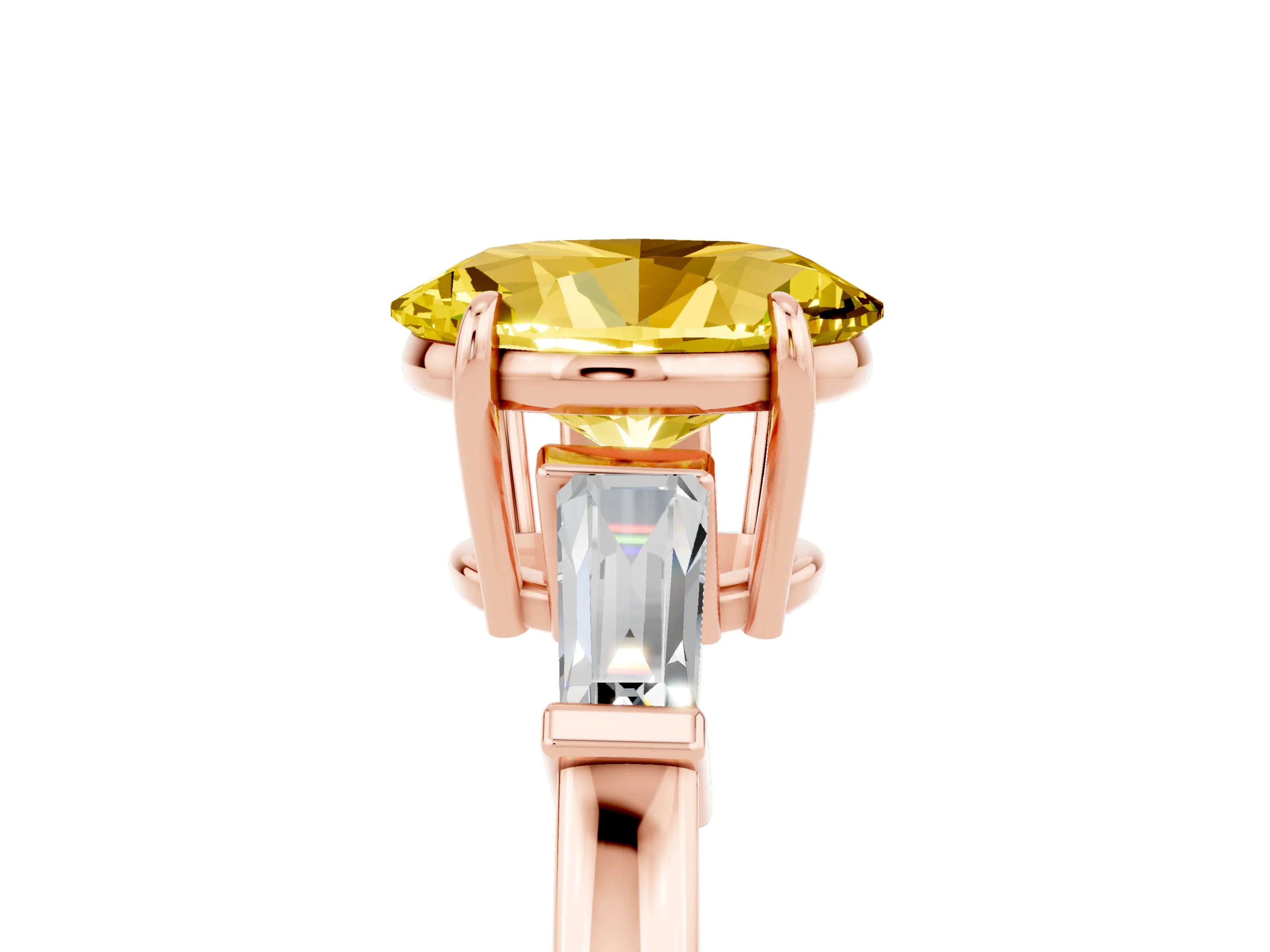 Rose gold Oval Cut Cut Diamond Ring with Tapered Baguette Side Stones in Four-Prong Setting_5