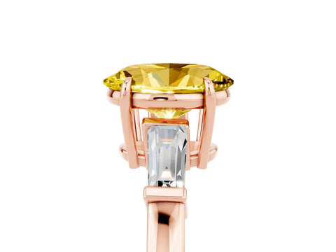 Rose gold Oval Cut Cut Diamond Ring with Tapered Baguette Side Stones in Four-Prong Setting_5