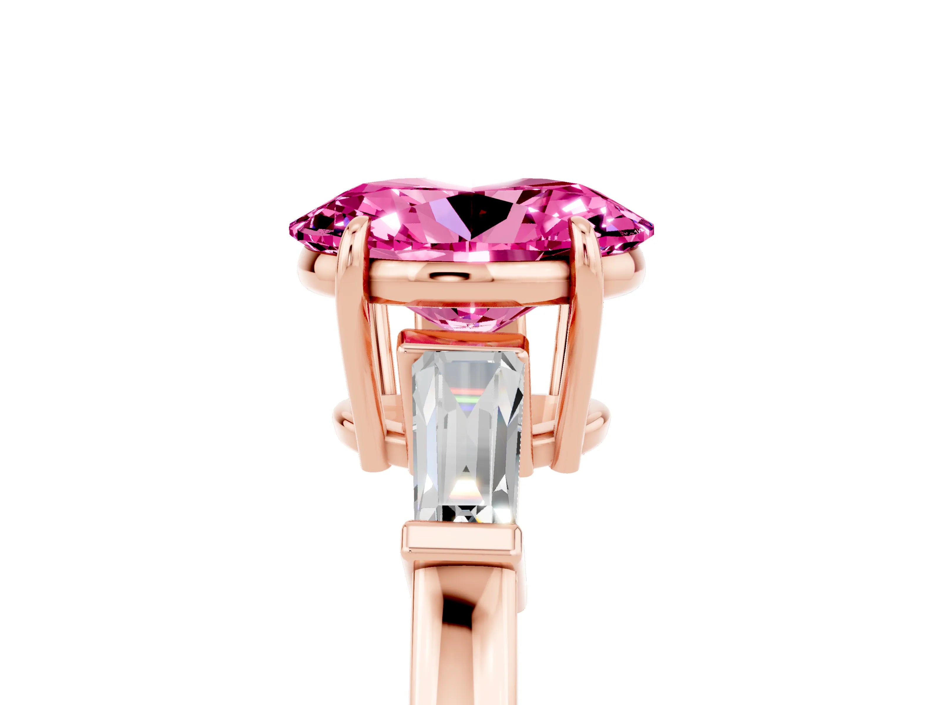 Rose gold Oval Cut Cut Diamond Ring with Tapered Baguette Side Stones in Four-Prong Setting_5