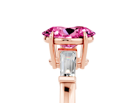 Rose gold Oval Cut Cut Diamond Ring with Tapered Baguette Side Stones in Four-Prong Setting_5