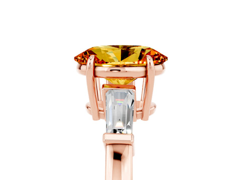 Rose gold Oval Cut Cut Diamond Ring with Tapered Baguette Side Stones in Four-Prong Setting_5