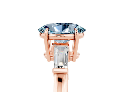 Rose gold Oval Cut Cut Diamond Ring with Tapered Baguette Side Stones in Four-Prong Setting_5