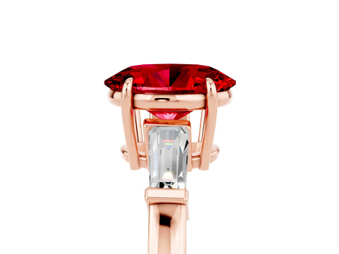 Rose gold Oval Cut Cut Diamond Ring with Tapered Baguette Side Stones in Four-Prong Setting_5