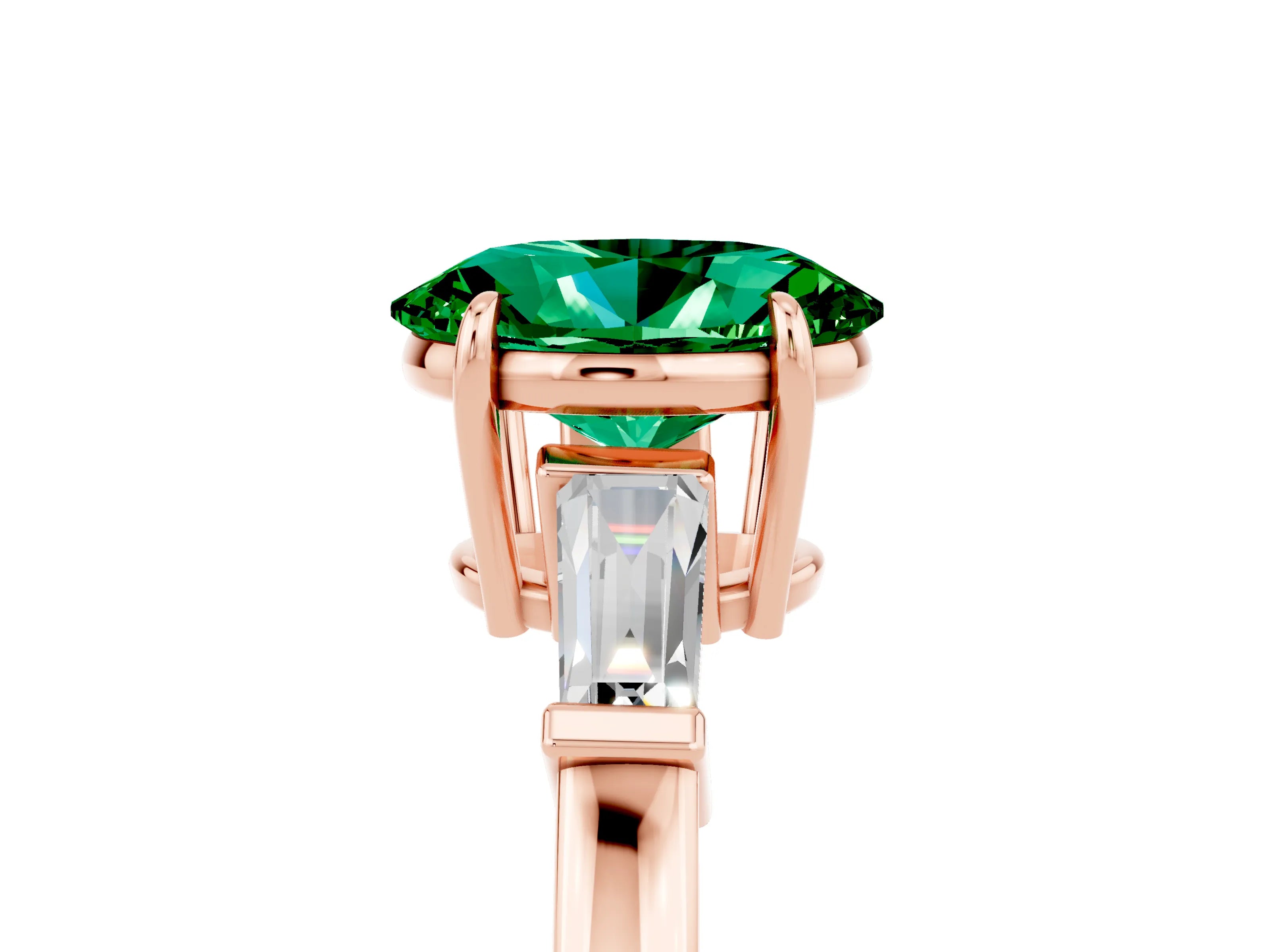 Rose gold Oval Cut Cut Diamond Ring with Tapered Baguette Side Stones in Four-Prong Setting_5