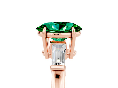 Rose gold Oval Cut Cut Diamond Ring with Tapered Baguette Side Stones in Four-Prong Setting_5