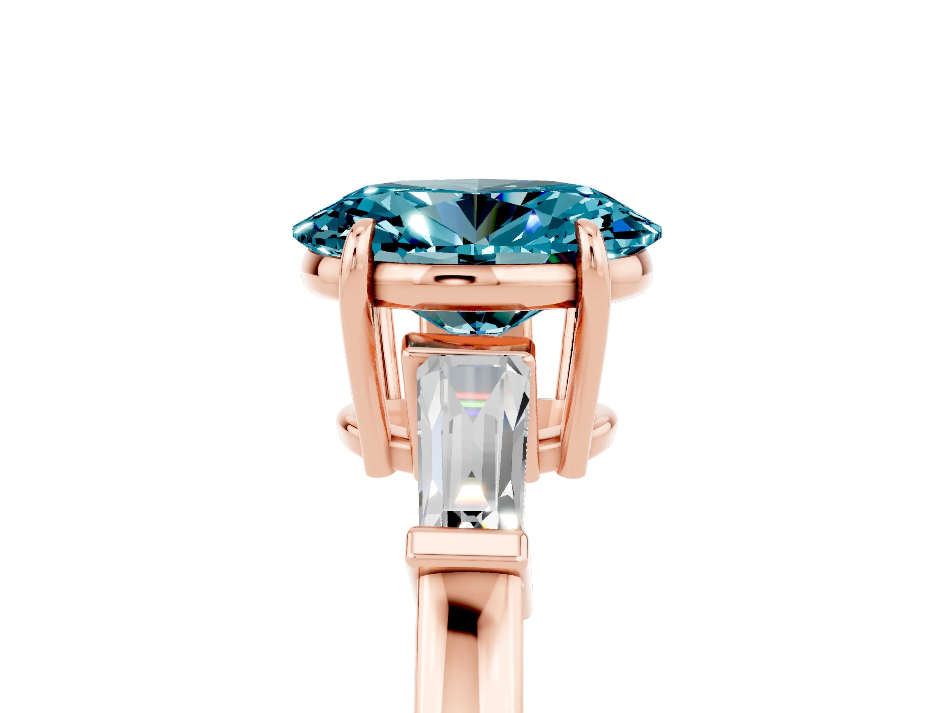 Rose gold Oval Cut Cut Diamond Ring with Tapered Baguette Side Stones in Four-Prong Setting_5
