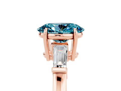 Rose gold Oval Cut Cut Diamond Ring with Tapered Baguette Side Stones in Four-Prong Setting_5