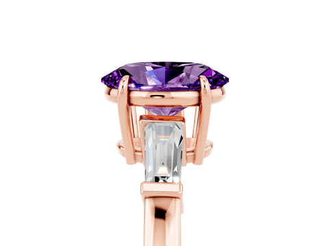 Rose gold Oval Cut Cut Diamond Ring with Tapered Baguette Side Stones in Four-Prong Setting_5