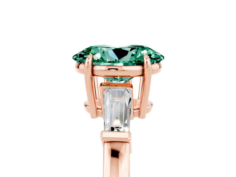 Rose gold Oval Cut Cut Diamond Ring with Tapered Baguette Side Stones in Four-Prong Setting_5