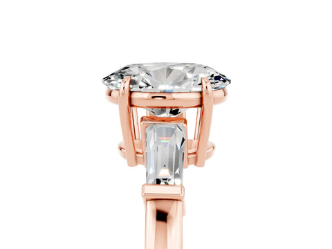 Rose gold Oval Cut Cut Diamond Ring with Tapered Baguette Side Stones in Four-Prong Setting_5