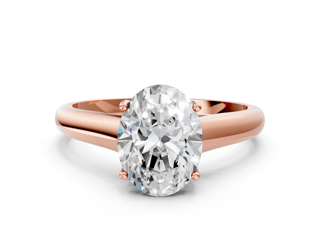 Rose gold Oval Cut Cut Diamond Solitaire Engagement Ring with Tapered Plain Band and Four-Prong Setting_15