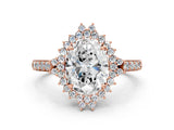 Rose gold Oval Cut Cut Diamond Sunburst Halo Engagement Ring with Pavé Band_3