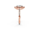 Rose gold Oval Cut Cut Diamond Sunburst Halo Engagement Ring with Pavé Band_5