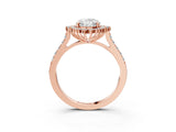 Rose gold Oval Cut Cut Diamond Sunburst Halo Engagement Ring with Pavé Band_6