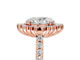 Rose gold Oval Cut Cut Diamond Sunburst Halo Engagement Ring with Pavé Band_8