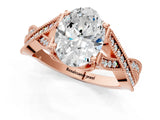Rose gold Oval Cut Cut Diamond Twisted Band with Milgrain Pave Setting and Four-Prong Setting_3